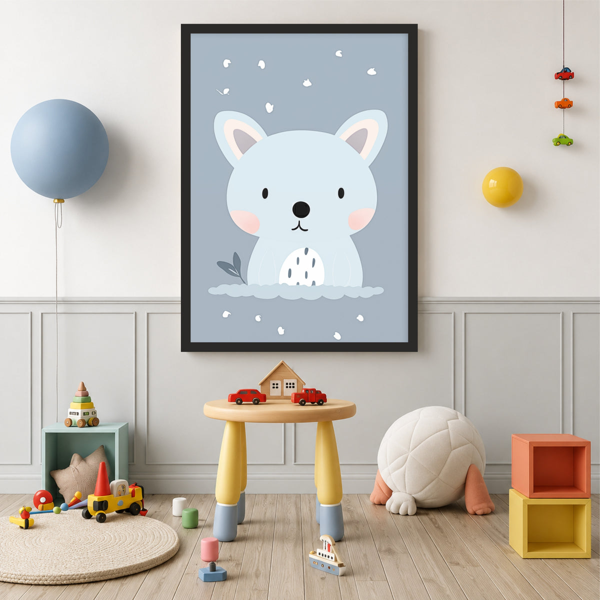 Cute Blue Bear Wall Art | Adorable Baby Bear Poster | Kids Nursery Wall Decor | Cute Animal Artwork