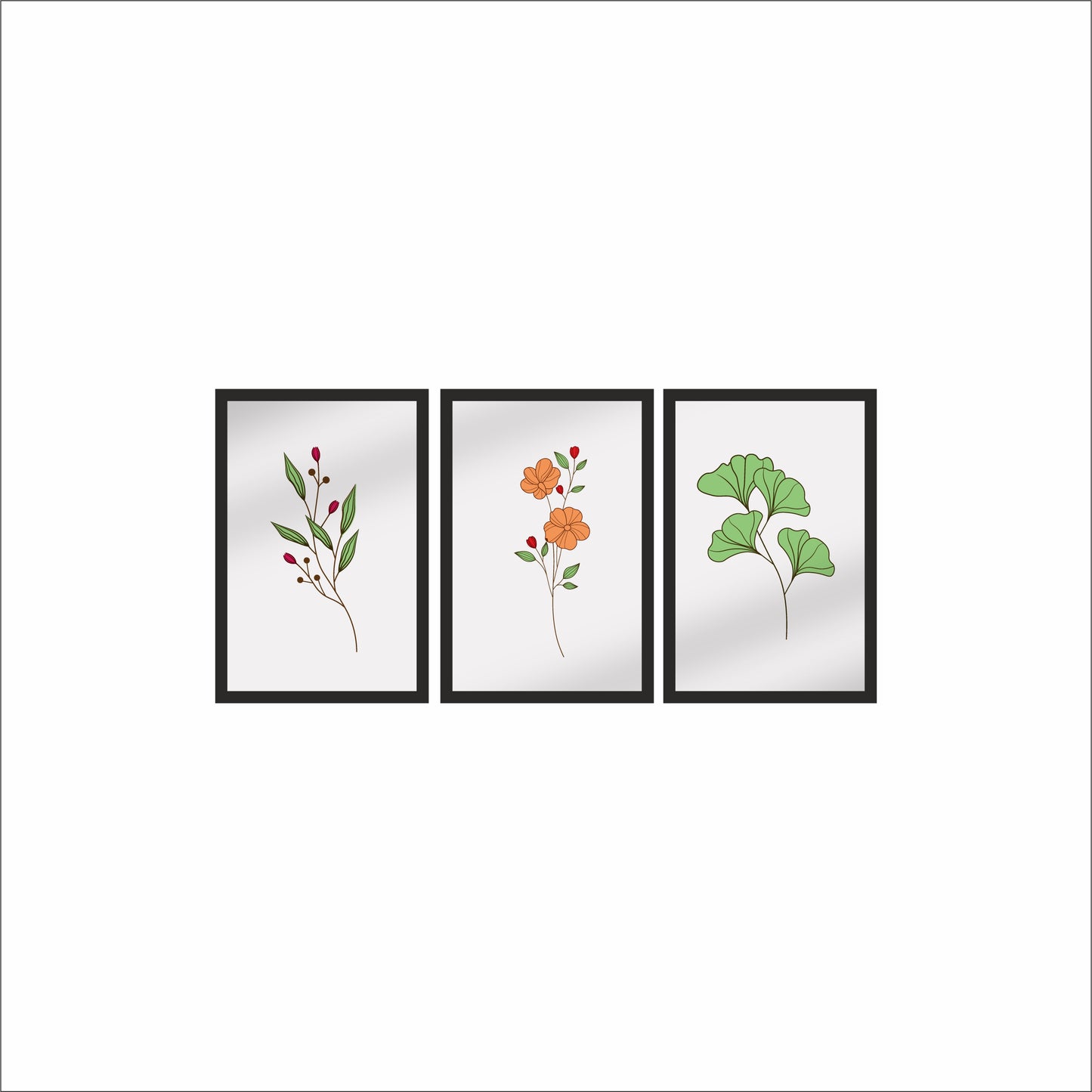 Elegant Botanical Trio Wall Frame Set – Nature’s Minimal Charm 🌸🌿