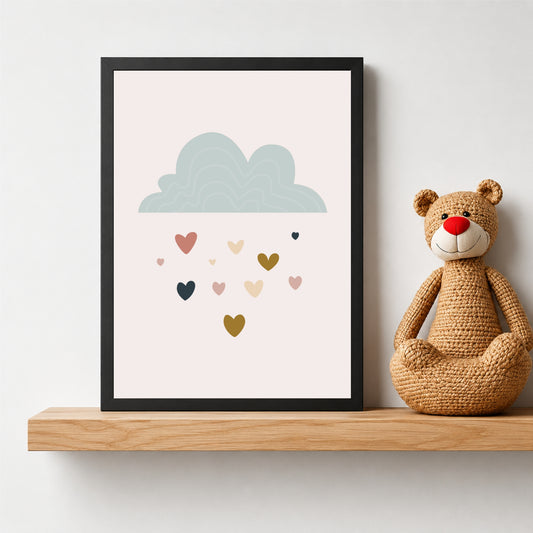 Cloud & Hearts Wall Art | Pastel Kids Nursery Decor | Cute Minimalist Poster