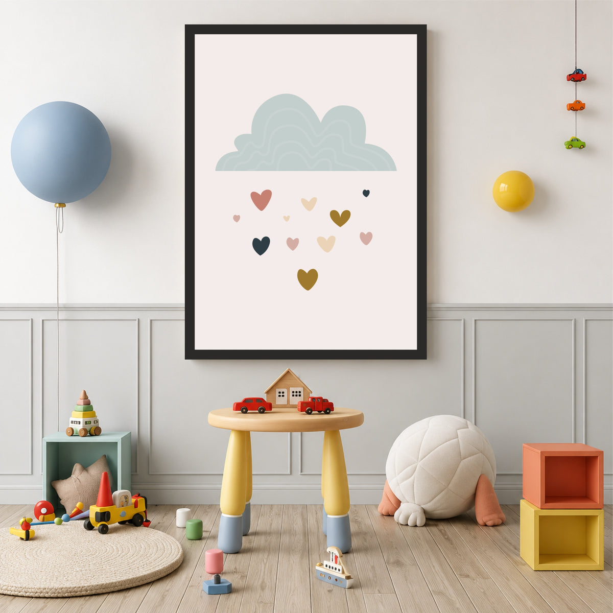 Cloud & Hearts Wall Art | Pastel Kids Nursery Decor | Cute Minimalist Poster