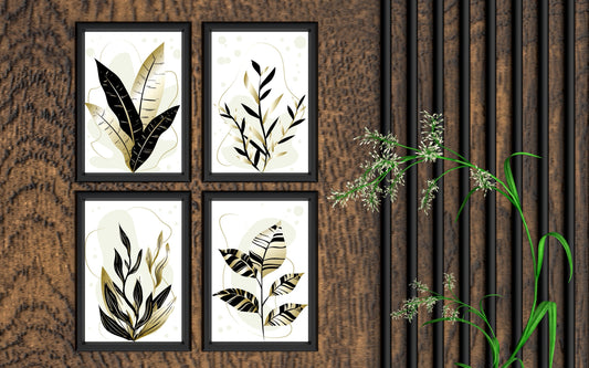 Golden Botanical Harmony Wall Frame Set – Luxe Nature Elegance 🌿✨