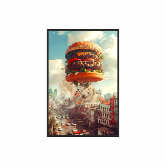 Urban Bite – Explosive Burger Art Frame 🍔🔥