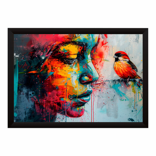 Abstract Woman & Bird Wall Art | Vibrant Contemporary Portrait