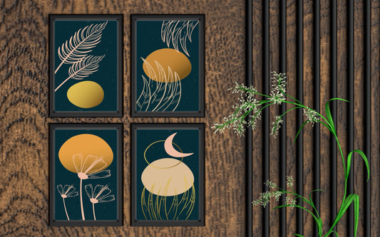 Golden Moonlight Botanical Wall Frame Set – Midnight Serenity Glow 🌙✨