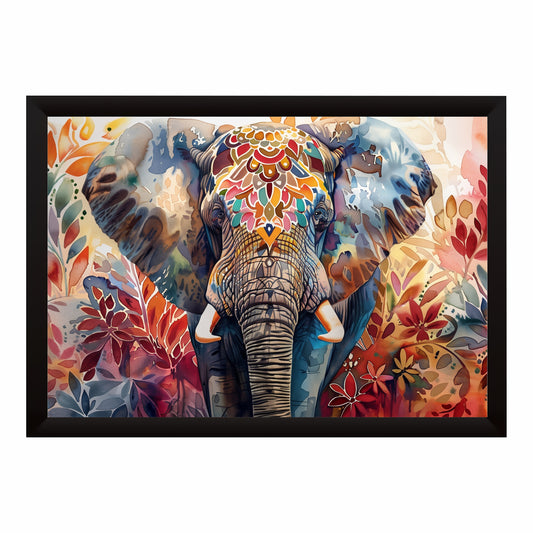 Colorful Elephant Wall Art | Watercolor Floral Elephant Artwork