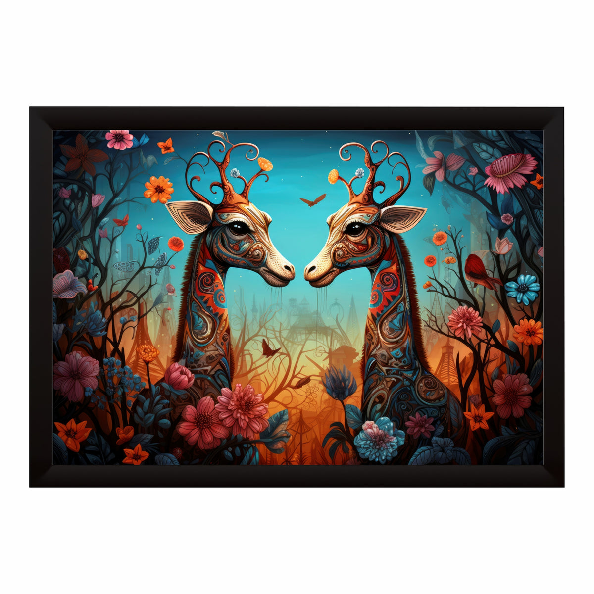 Fantasy Deer Couple Wall Art | Floral Whimsical Animal Artwork