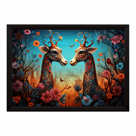 Fantasy Deer Couple Wall Art | Floral Whimsical Animal Artwork