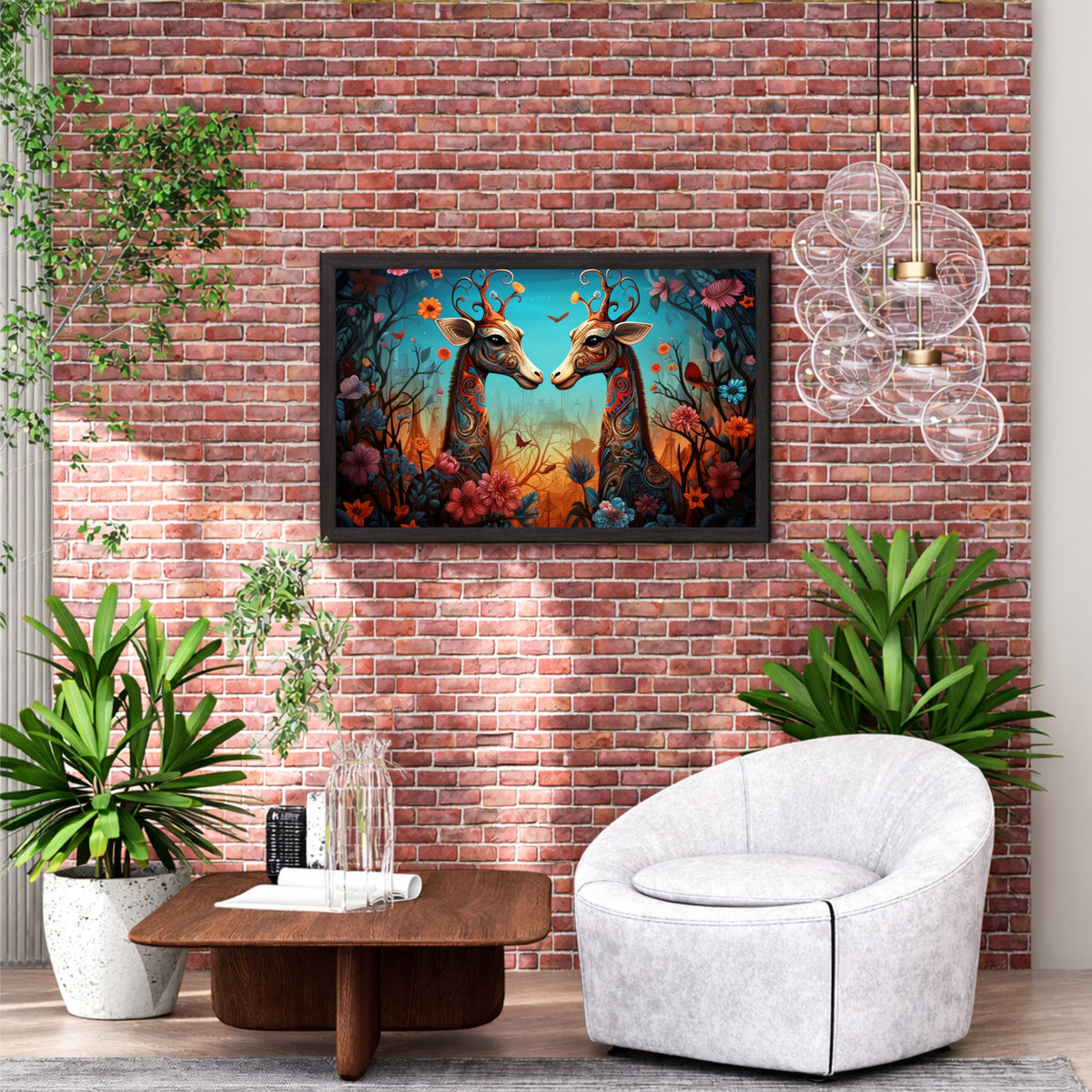 Fantasy Deer Couple Wall Art | Floral Whimsical Animal Artwork