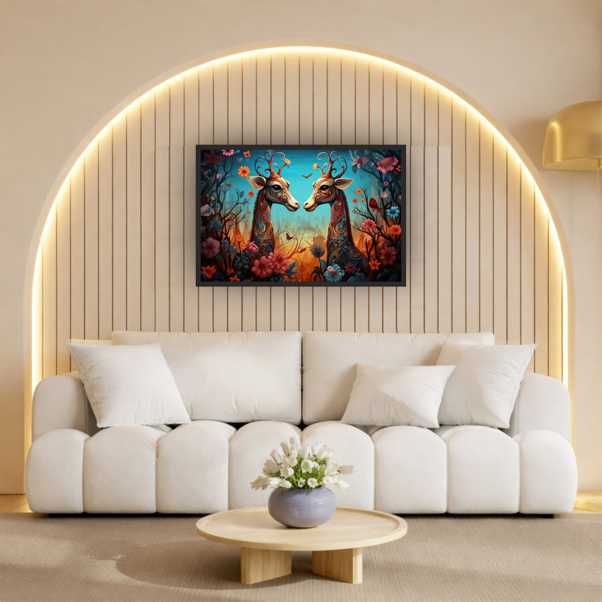 Fantasy Deer Couple Wall Art | Floral Whimsical Animal Artwork