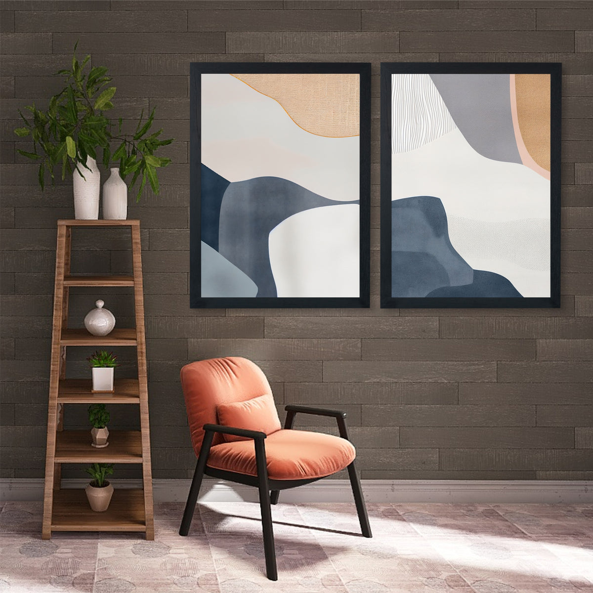 Abstract Blue Beige Wall Art Set | Modern Neutral Minimalist Decor