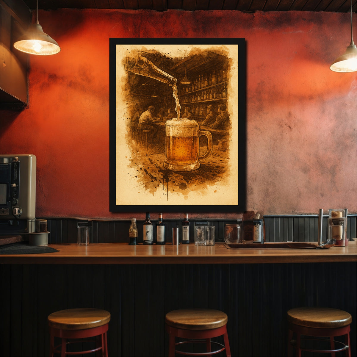 Beer Wall Art | Framed Beer Mug Artwork | Vintage Pub & Bar Décor | Beer Lover Gift