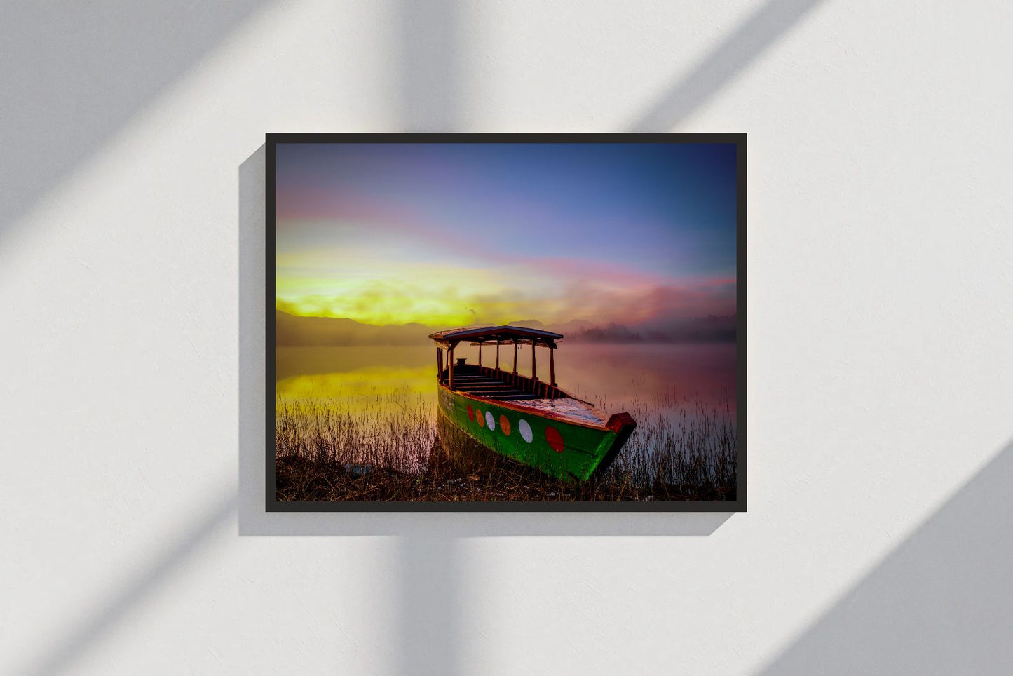 Boat in Lake Nature Wall Frame – A Serene Escape to Tranquility