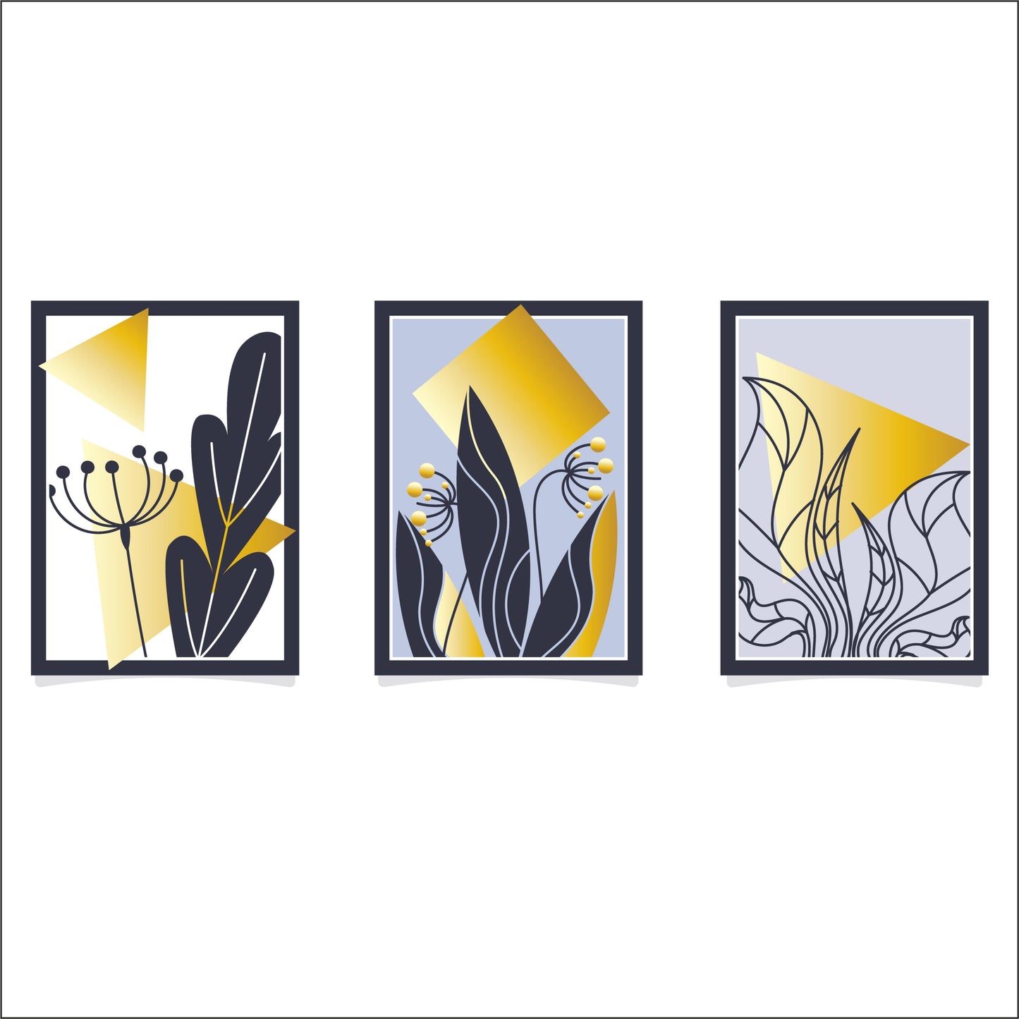 Golden Geometric Botanical Wall Frame Set – Luxe Modern Minimalist Decor ✨🌿