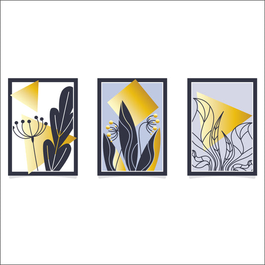 Golden Geometric Botanical Wall Frame Set – Luxe Modern Minimalist Decor ✨🌿