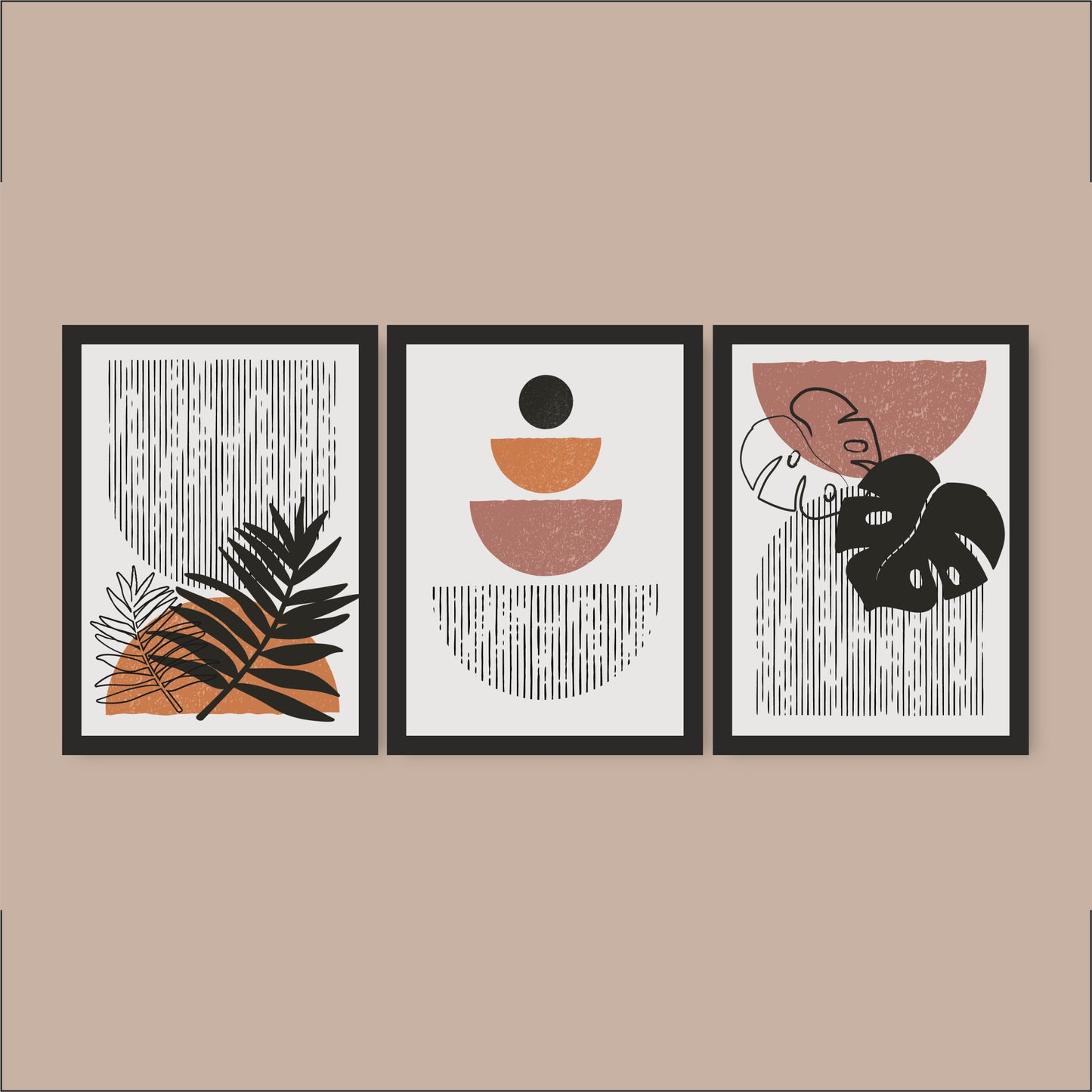 Modern Boho Geometric Wall Frame Set – Minimal Abstract Botanical Art 🪴🖤